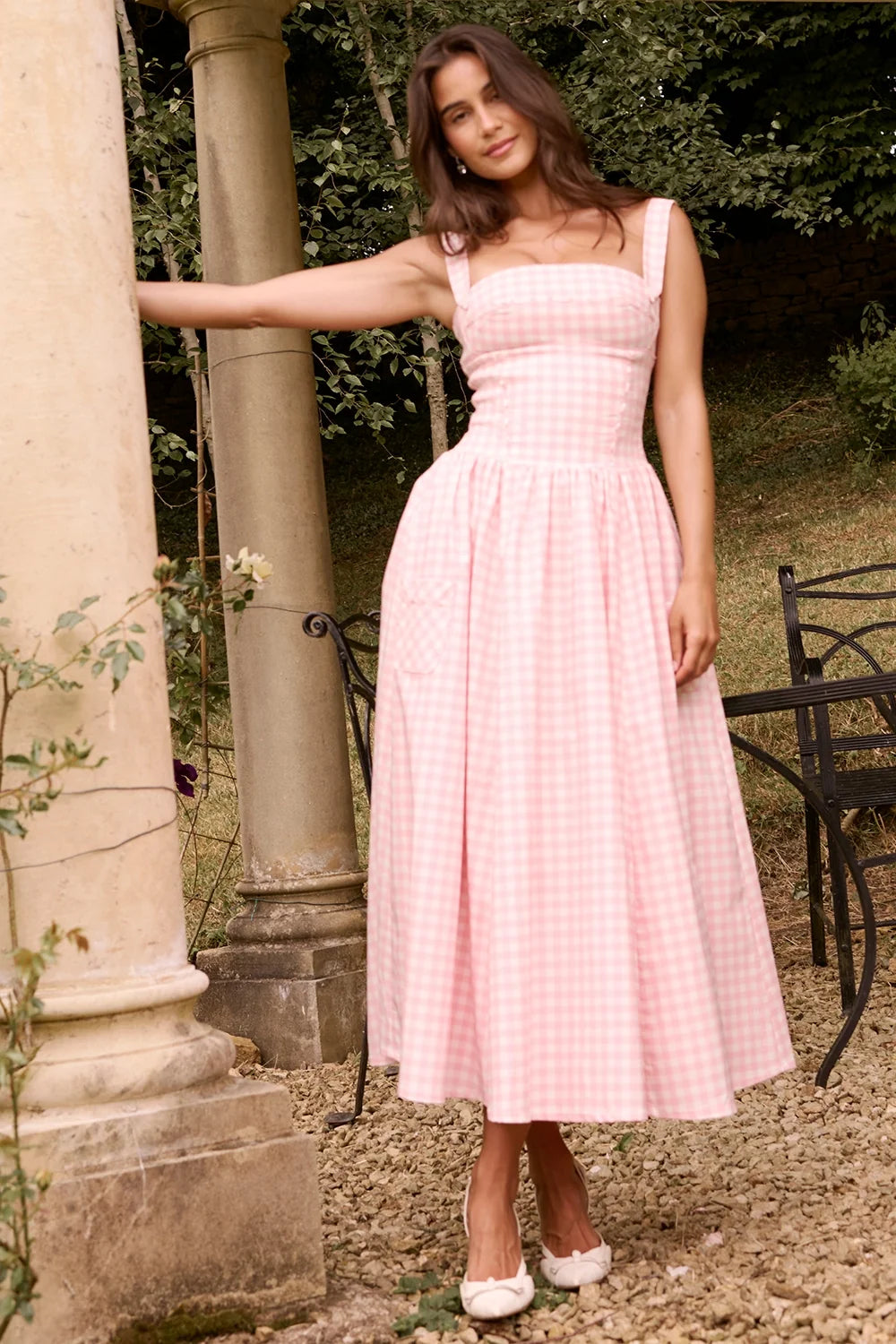 strawberry shortcake gingham midi sundress