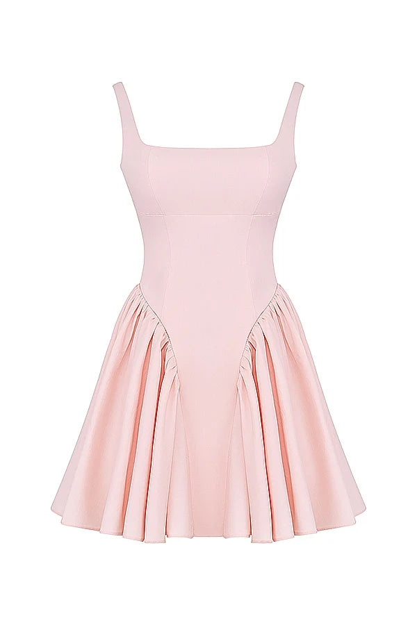 soft peach bow mini dress