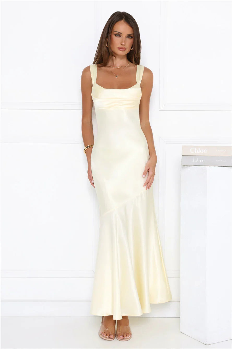 Kiss Crush Satin Maxi Dress Yellow