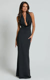 Sylvana Maxi Dress Cowl Halter Neck Bodycon Dress in Black