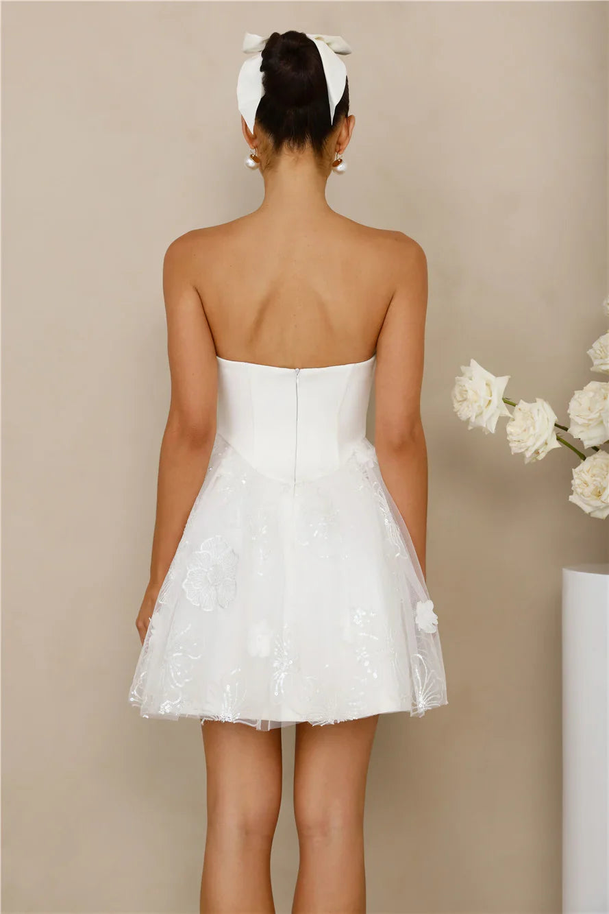 Crowned Aesthetic Strapless Mini Dress White