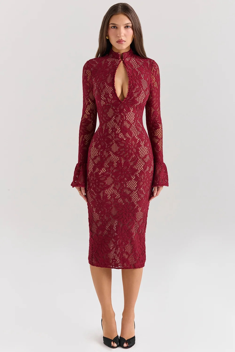 berry lace midi dress