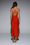 Invitation Only Satin Midi Dress Red