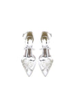 White Silk Pump with Handcrafted Flower and Crystal Embellishments