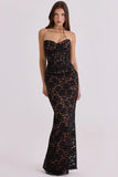 black blush lace corset maxi dress