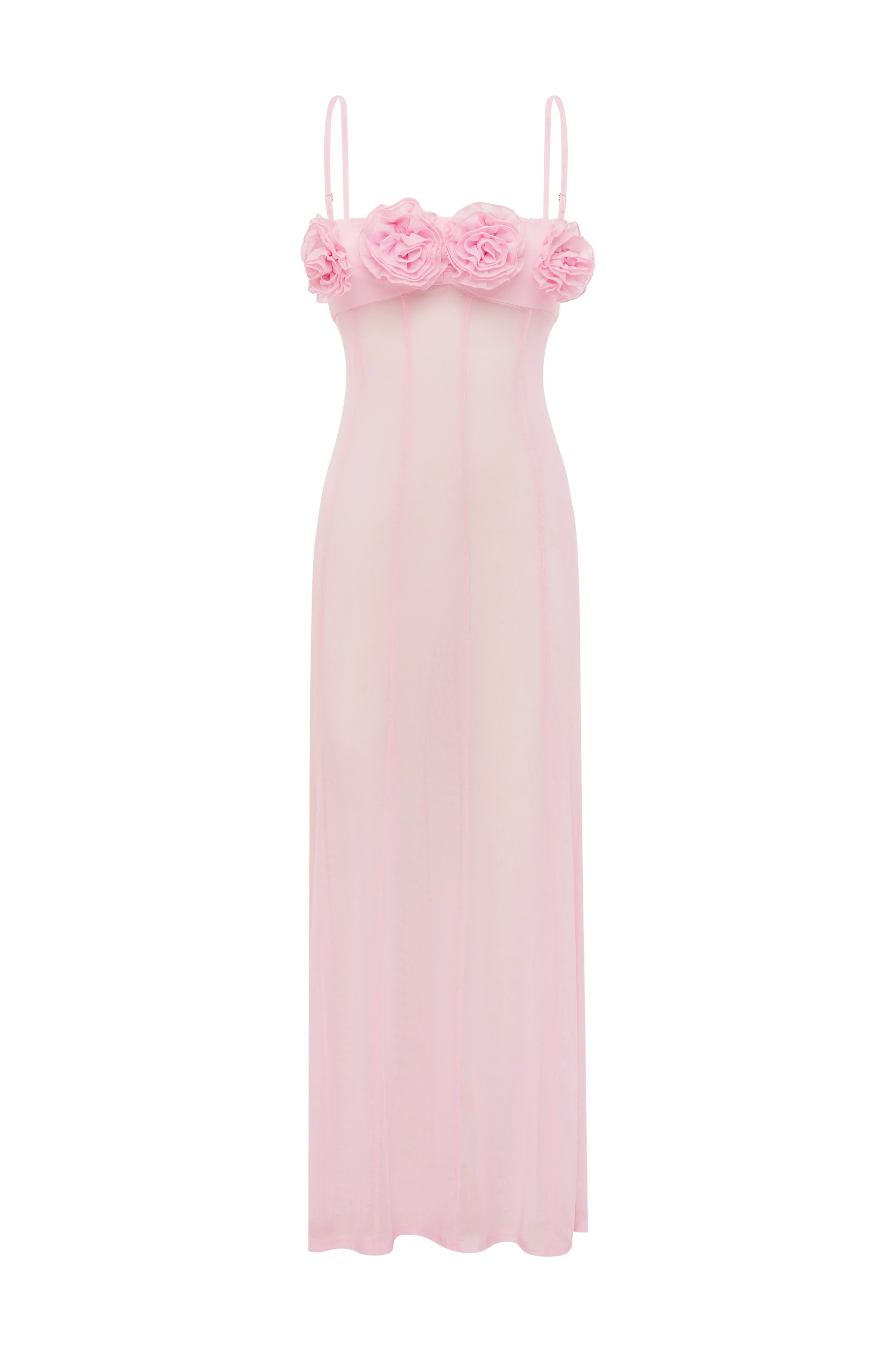 DEMI SHEER FLOWER TRIM MAXI DRESS MUSK