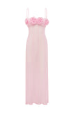 DEMI SHEER FLOWER TRIM MAXI DRESS MUSK
