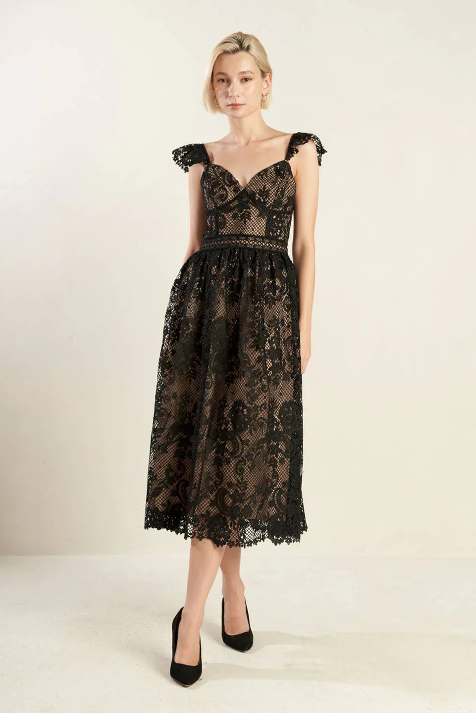 KNOW YOU BETTER LACE BLACK MIDI DRESS