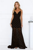 Sultry Polka Dot Velvet Maxi Dress Black