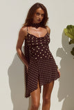 ALORA SCOOP NECK MINI DRESS CHOC LEMON POLKA