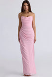 pink quartz georgette strapless gown
