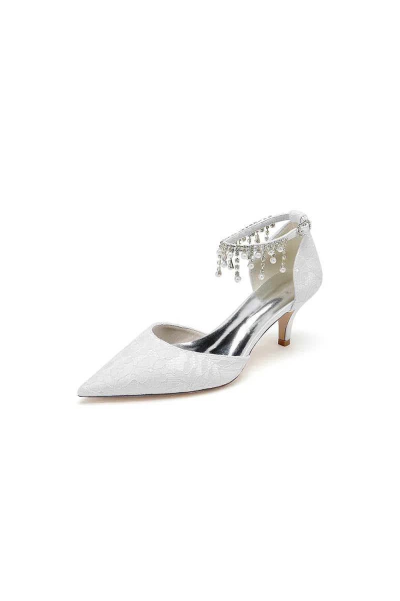 Pointed Toe Pearl Chain Strap High Heels