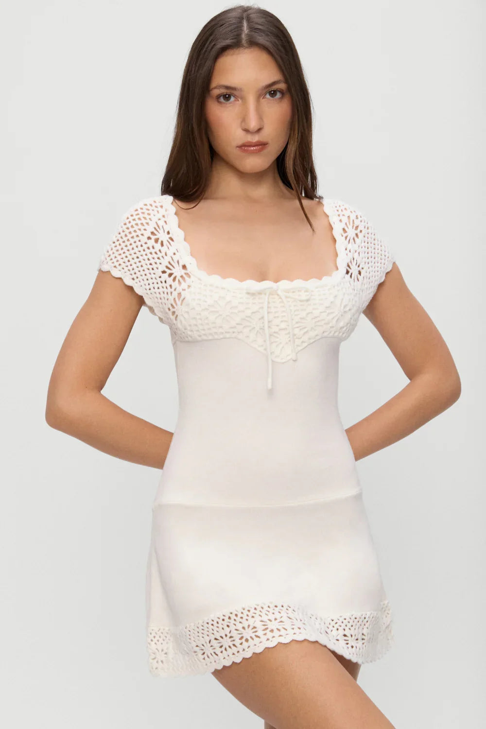 Lover Crochet Knit Mini Dress White