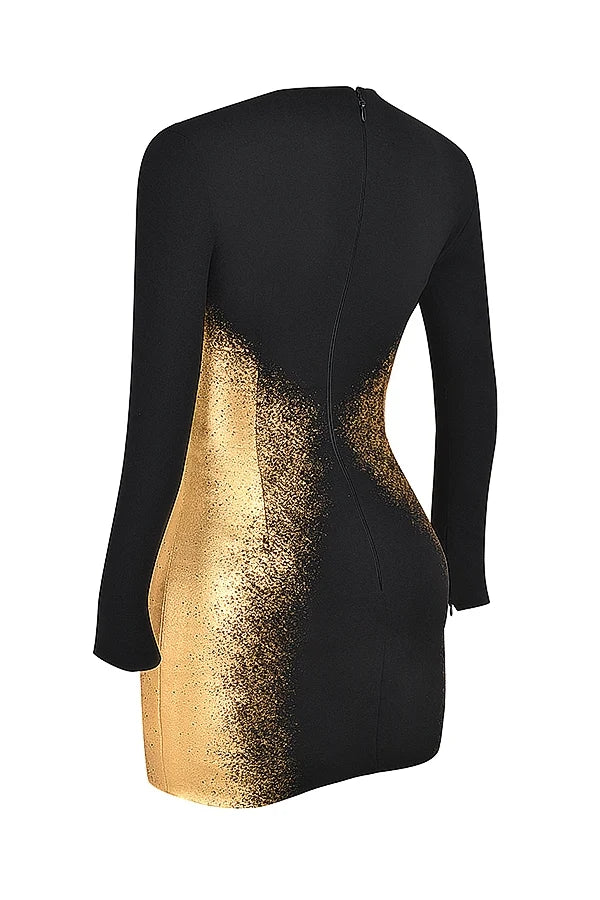 black gold foil print mini dress
