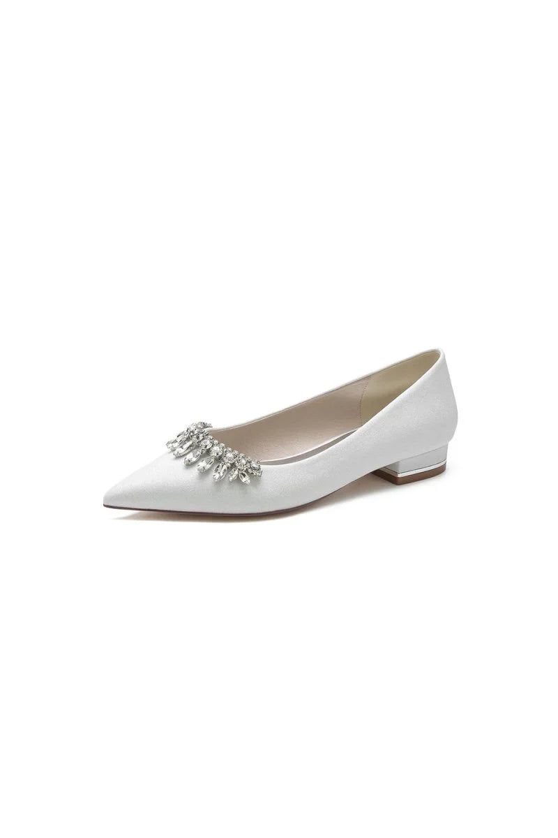 Pointed Toe Glitter Low Heels With Rhinestone