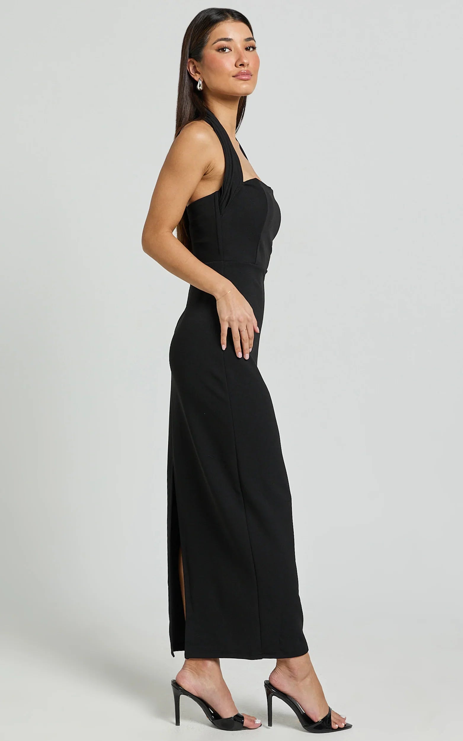 Salome Midi Dress Halter Neck Column Dress in Black