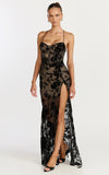 Violeta Maxi Dress Corset Front Burnout Dress in Black
