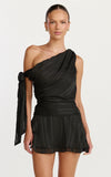 Giselle Mini Dress Asymmetrical One Shoulder Tie Detail Dress in Black