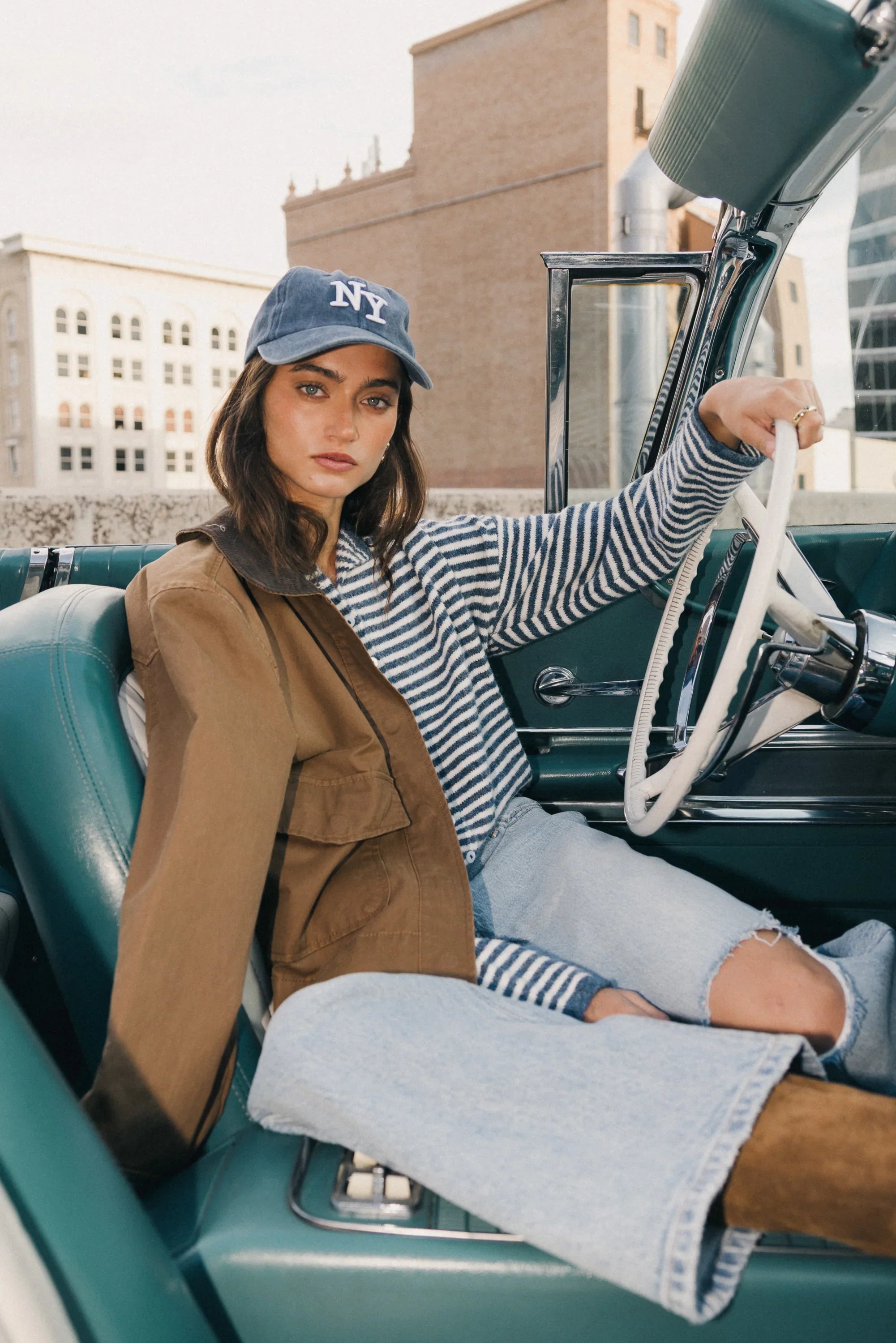 Miriam Striped Cardigan in Denim