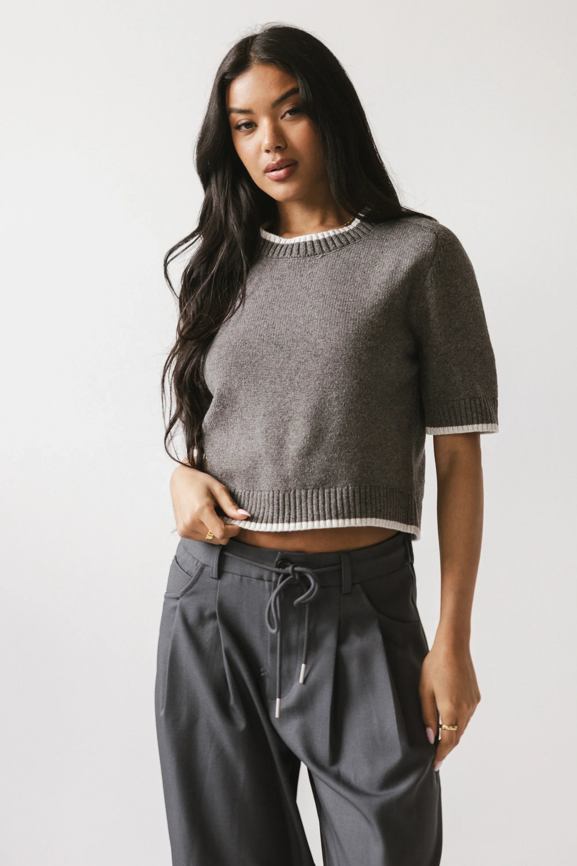 Rumple Contrast Top in Charcoal
