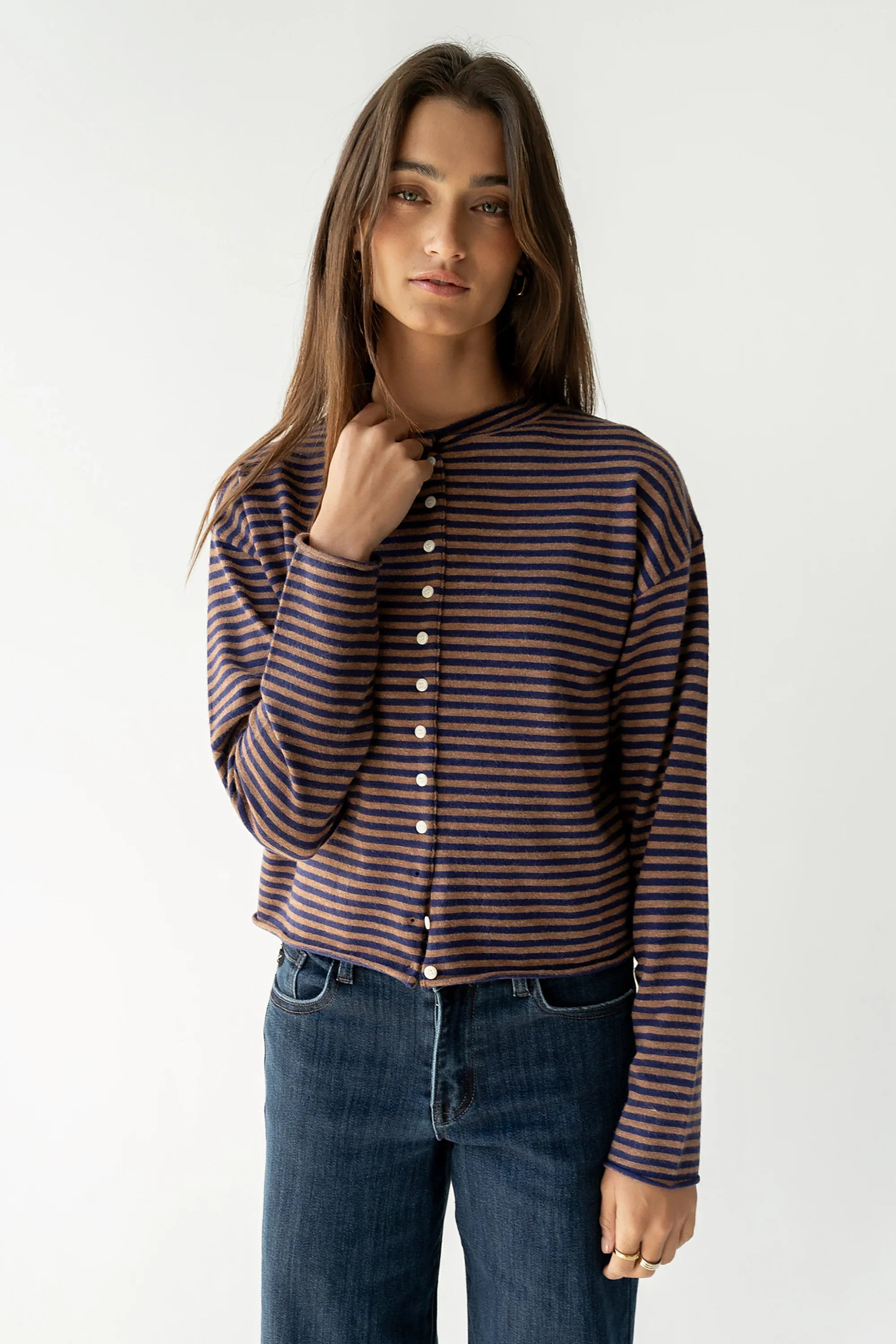 Julianne Striped Cardigan in Navy