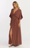 Sitting Pretty Maxi Dress Short Sleeve Button Down Dress in Chocolate