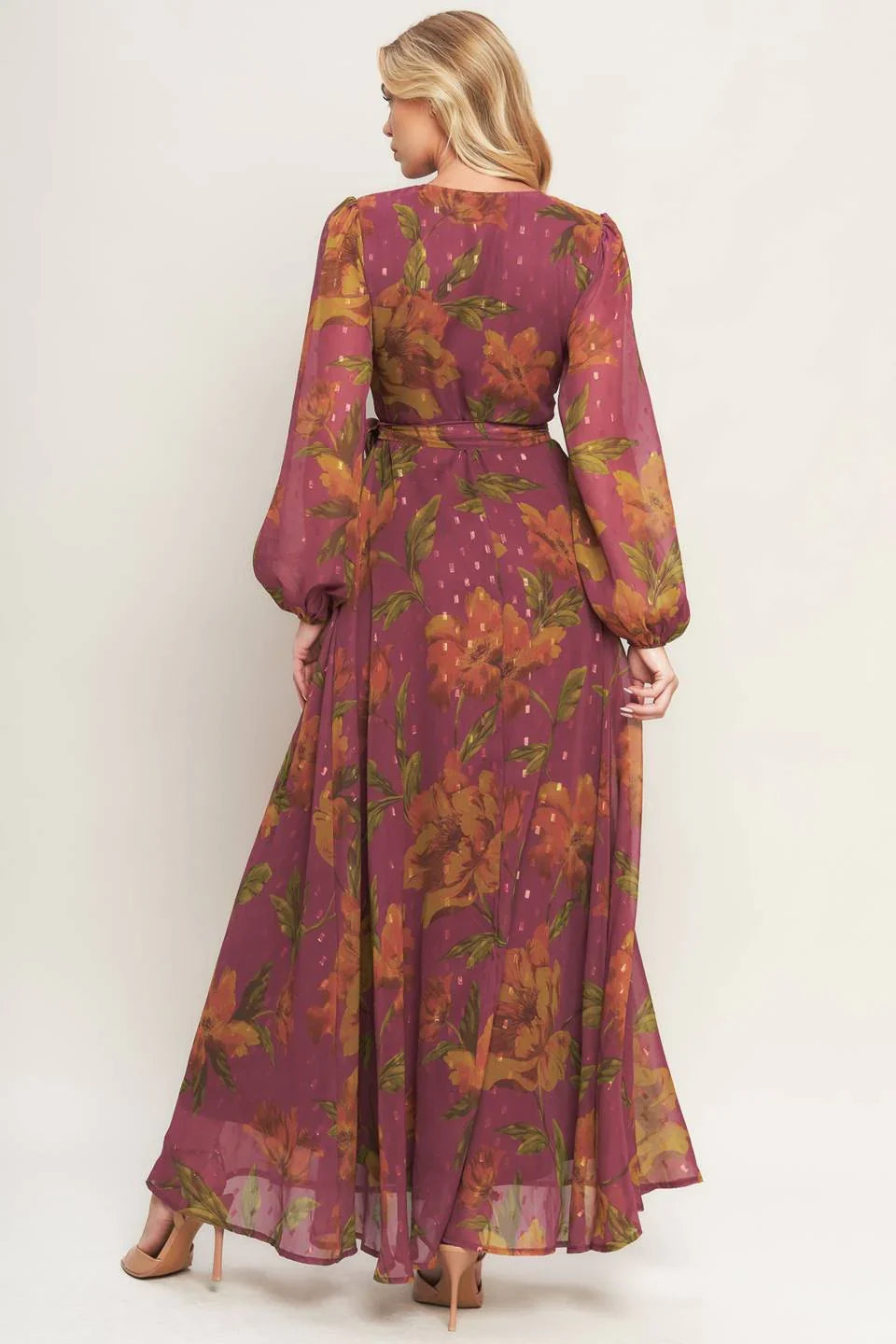 EMBER GARDEN DARK MAUVE FLORAL MAXI DRESS