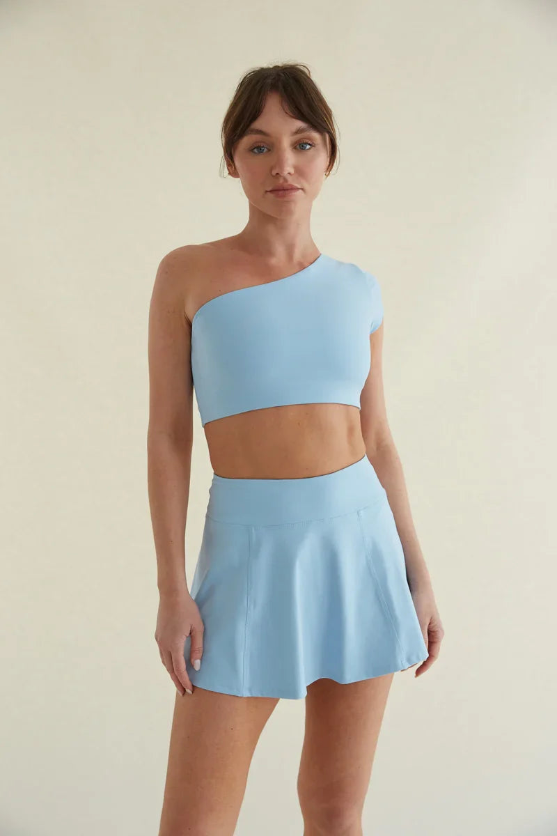 Mia Smoothing One Shoulder Crop Top in Blue