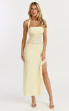 Almarie Midi Dress Halter Neck Mesh Dress in Lemon