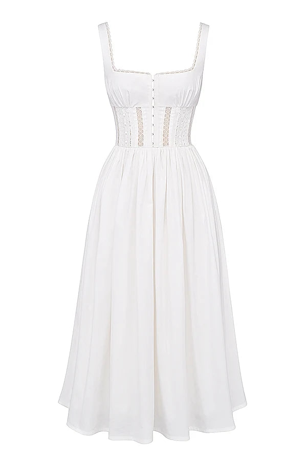 white lace trim midi dress
