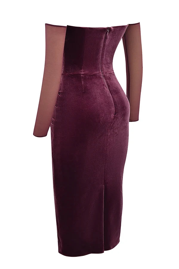 mulberry strapless midi dress