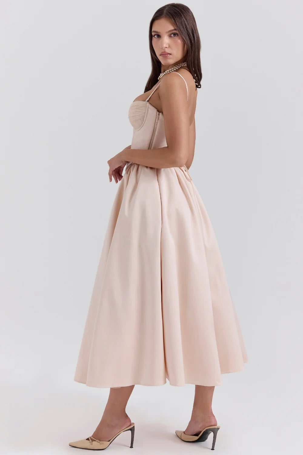 peach satin corset and skirt sale