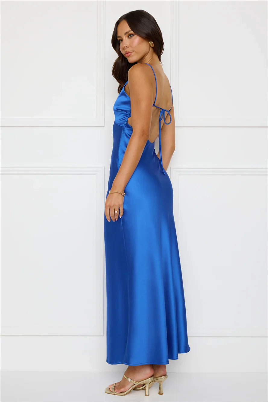 Chic Fit Slip Satin Maxi Dress Cobalt