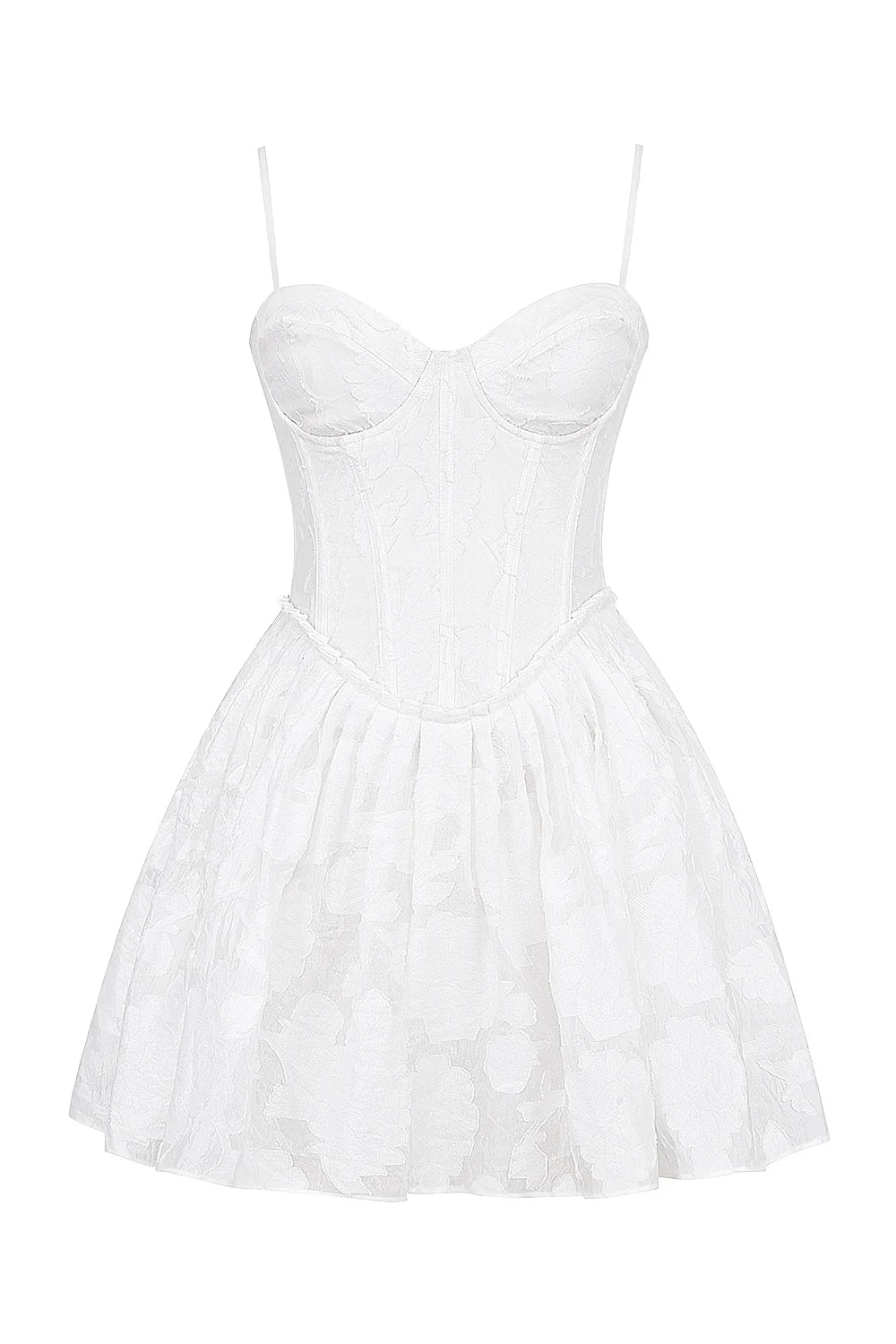 white jacquard corset mini dress