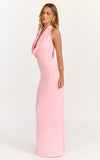 Sylvana Maxi Dress Cowl Halter Neck Bodycon Dress in Baby Pink