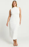Aleks Midi Dress High Neck Bodycon Dress in Off White