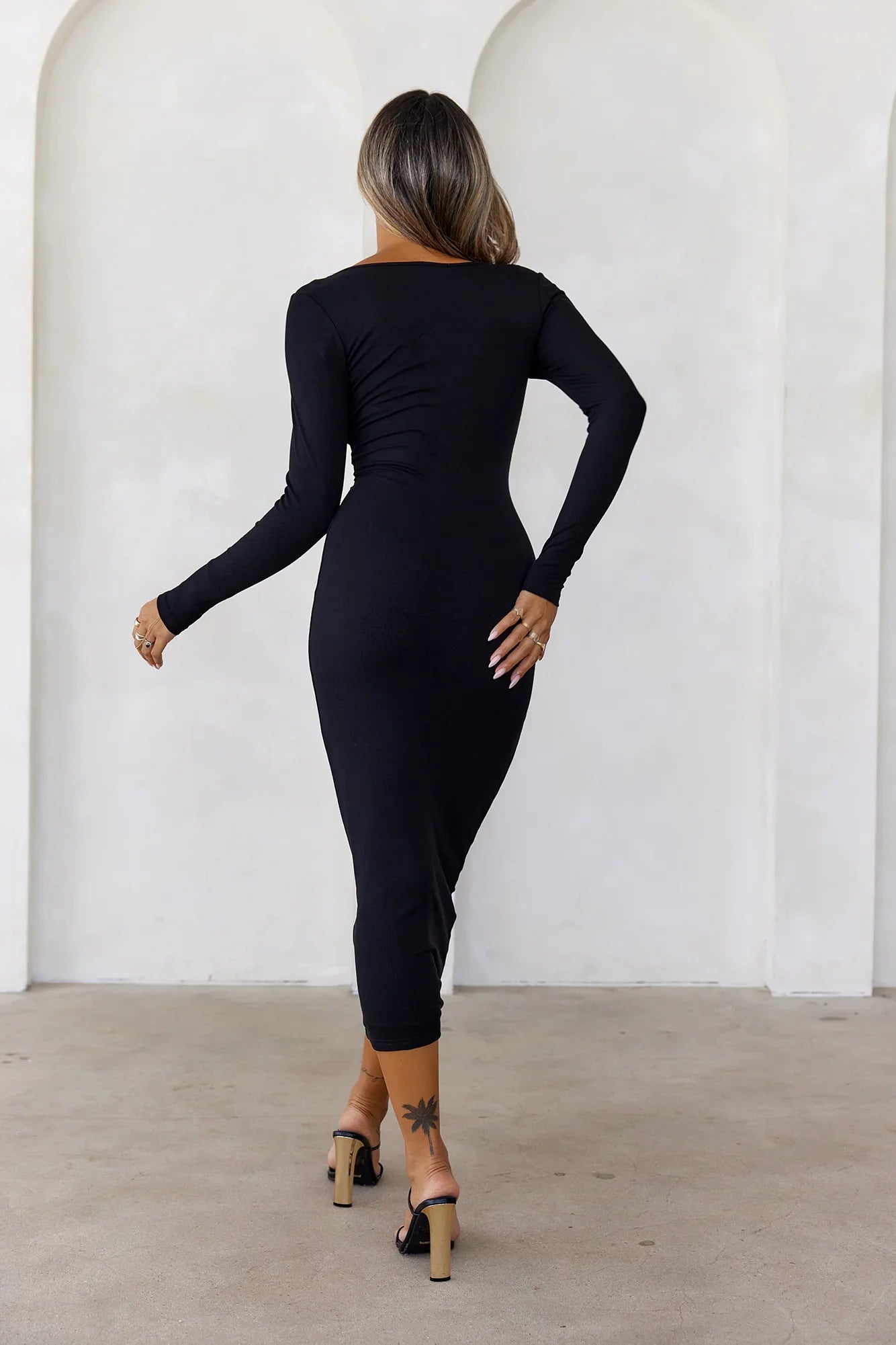 BASE The Must Own Long Sleeve Ribbed Midi Dress Black