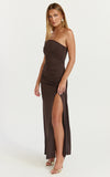 Opal Maxi Dress Off Shoulder Gathered Bodice Fit And Flare Dress in Dark Chocolate