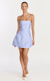 Rosalie Mini Dress Strapless Jacquard Floral Mini Dress in Blue