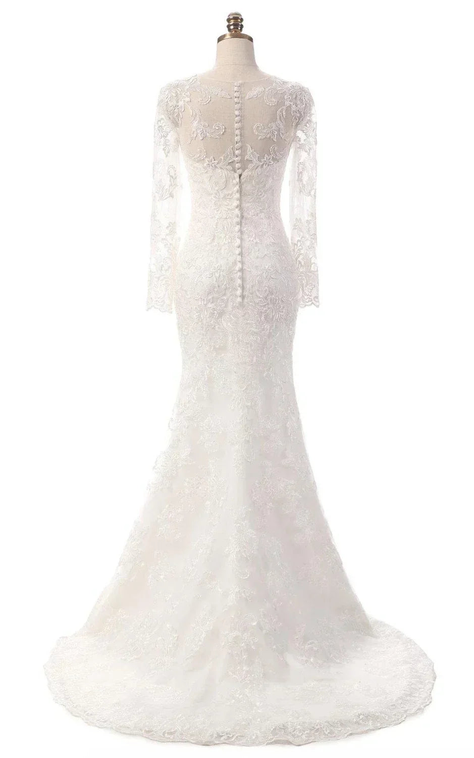 Mermaid Long Sleeve Lace Dress With Embroideries Illusion