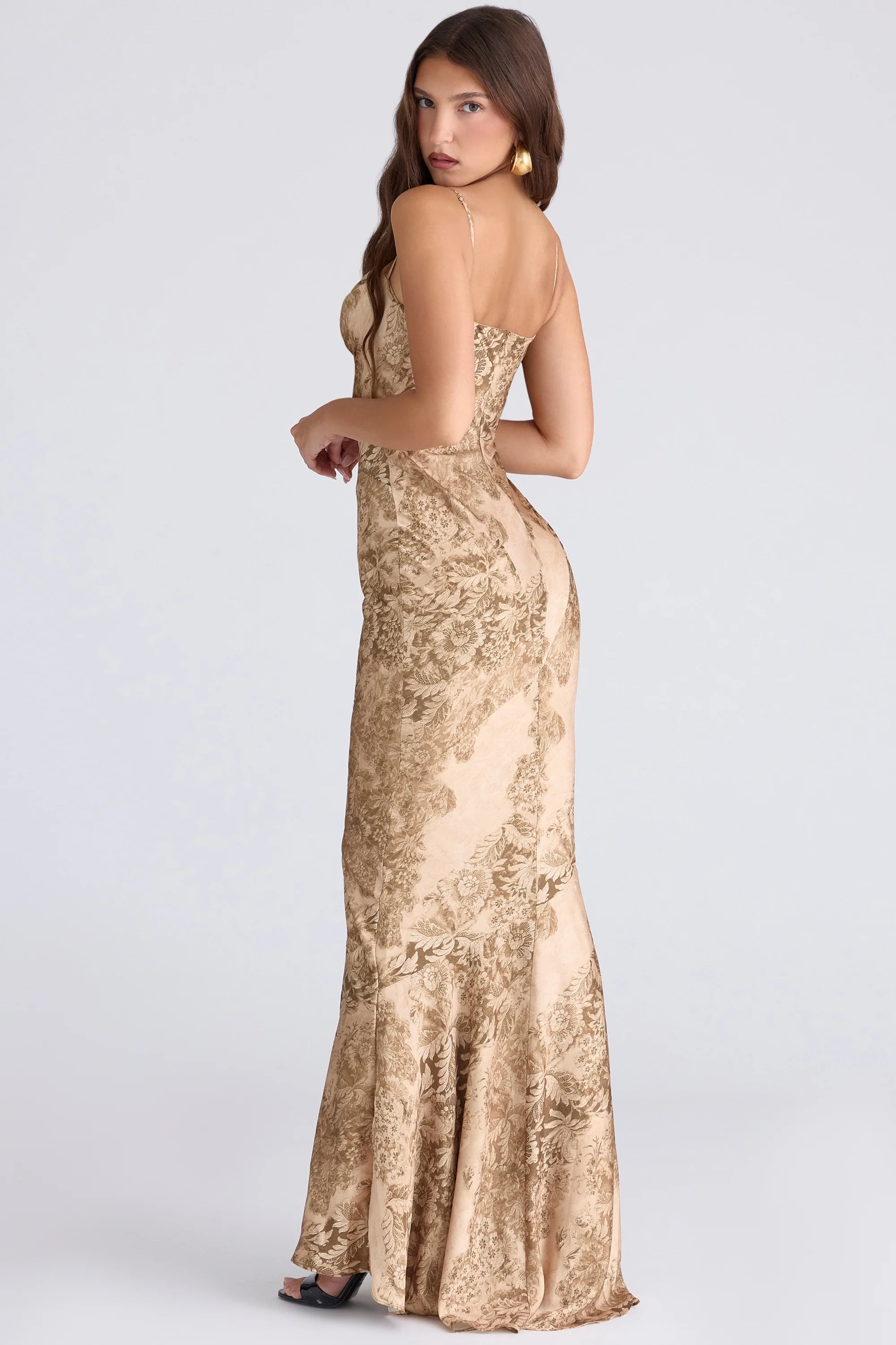 gold patterned satin maxi dress limited edition