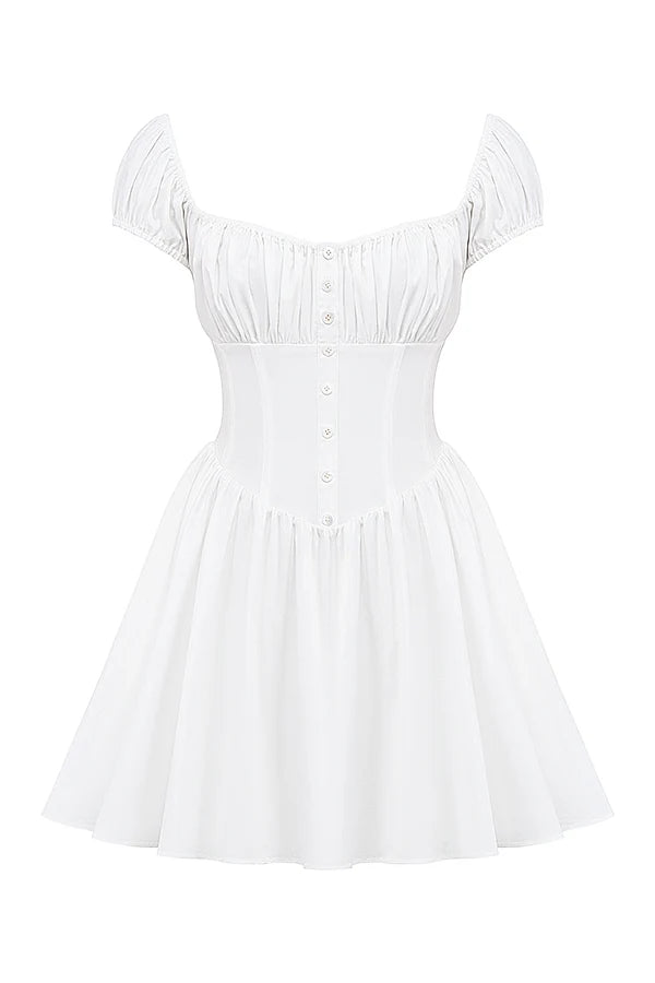 white cotton gathered mini dress