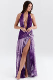 orchid backless halter maxi dress