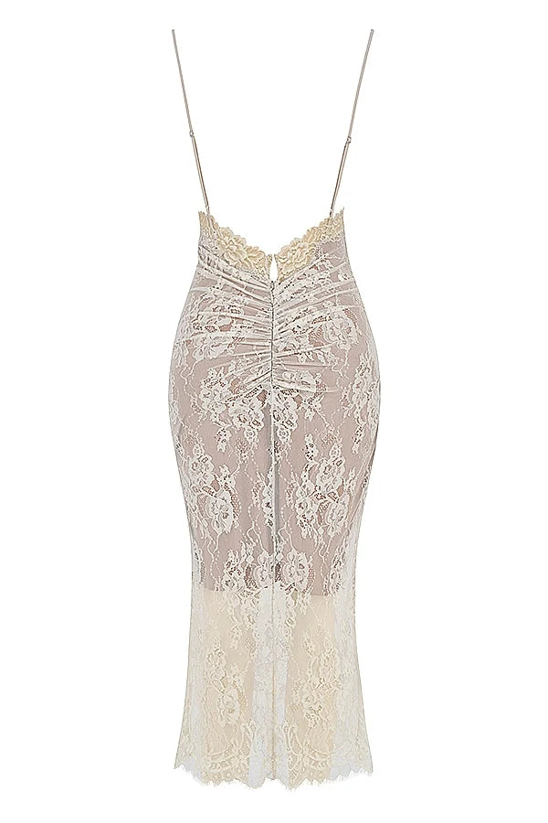 antique ivory lace midi dress