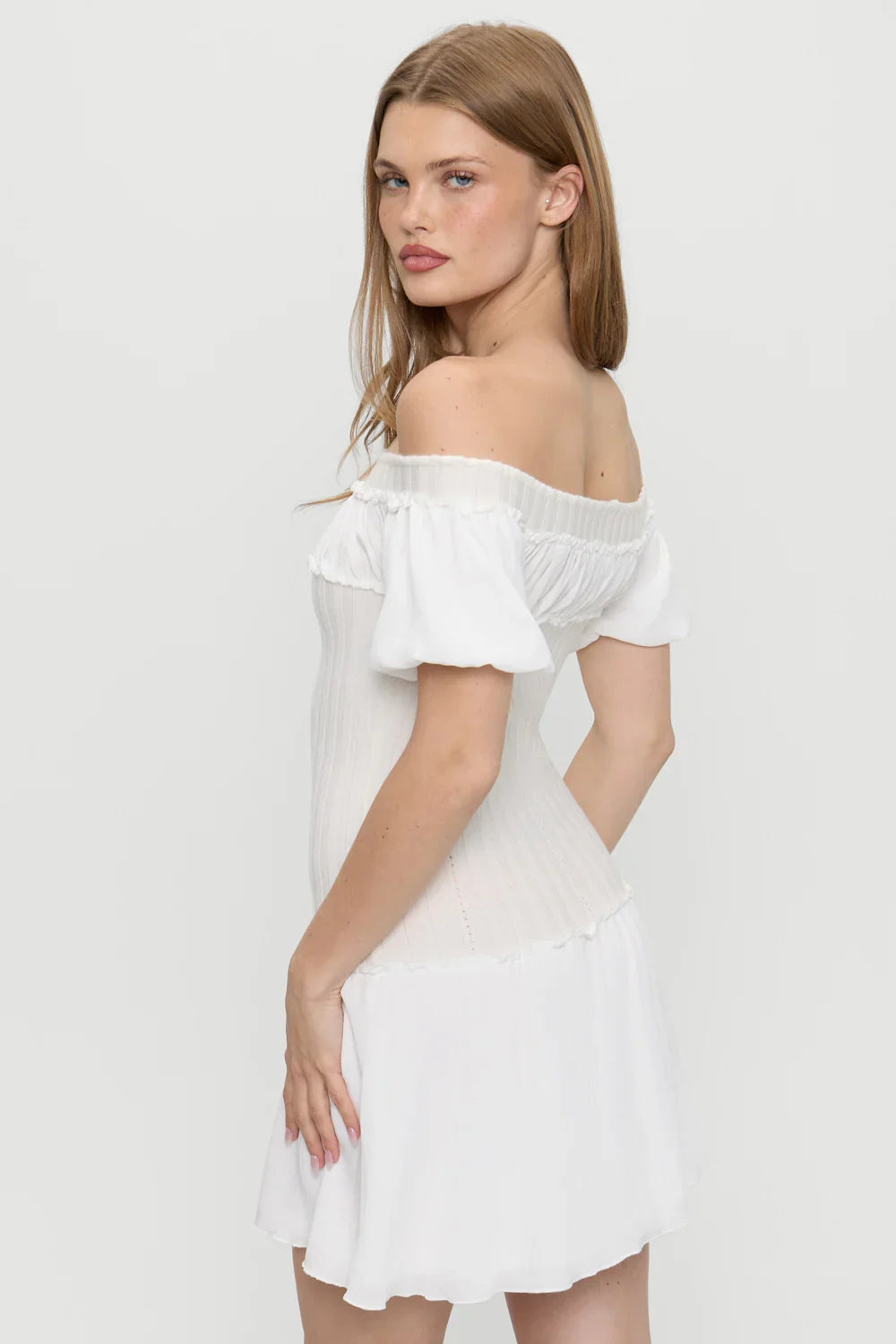 Aura Off The Shoulder Mini Dress Coconut Cream
