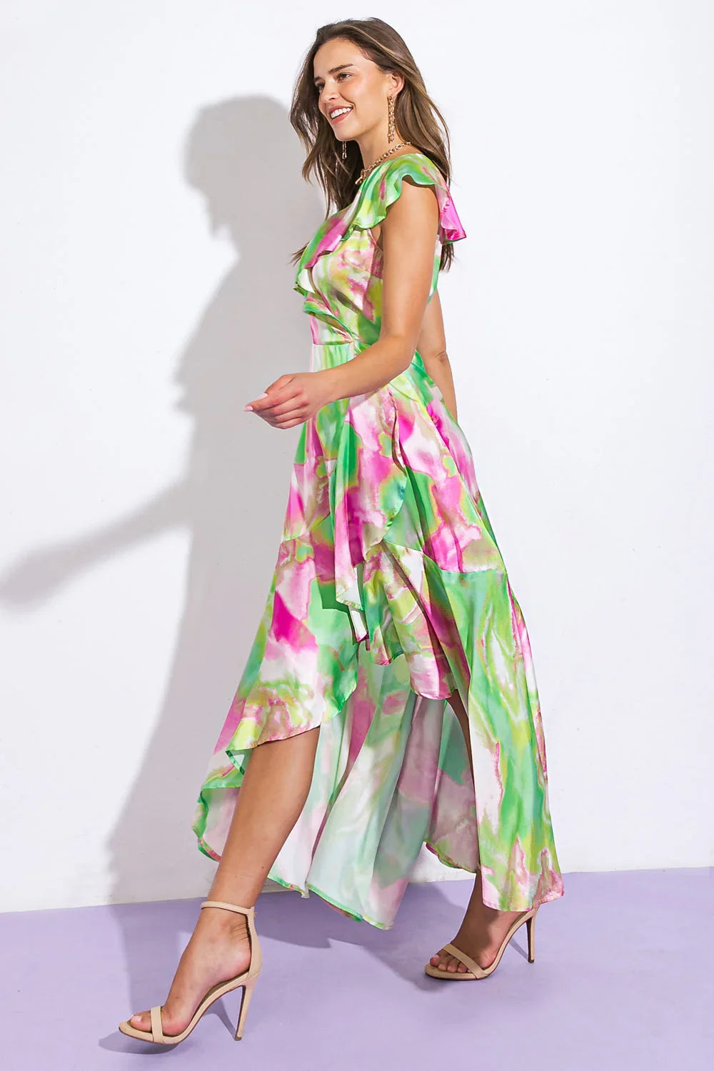 LA BABE SATIN WRAP STYLE MAXI DRESS