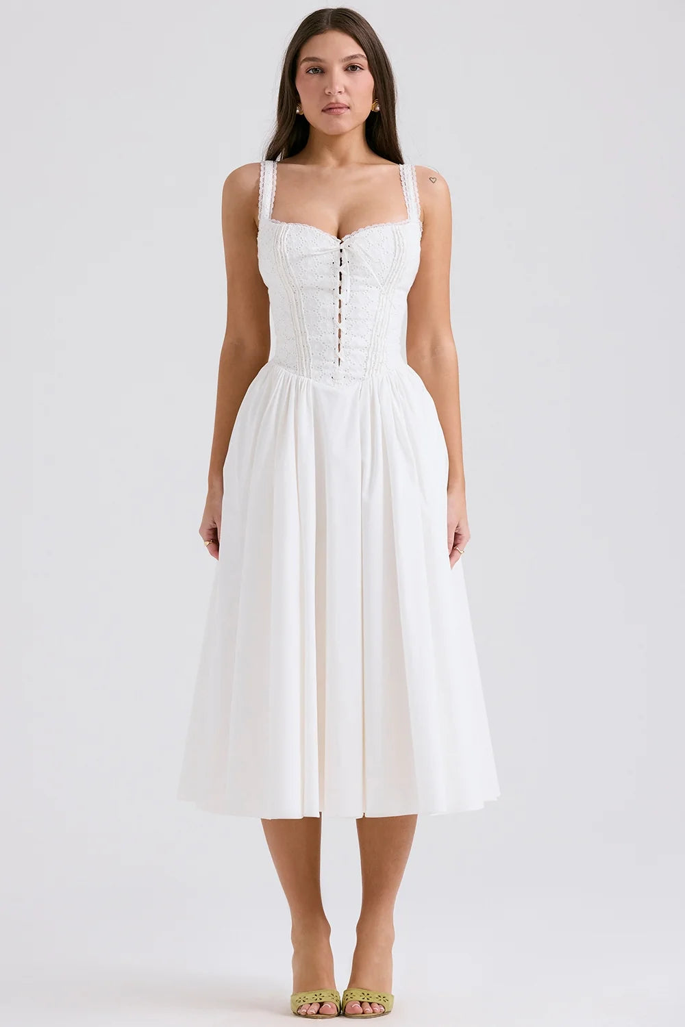 white broderie anglais cotton midi dress