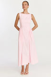 Casina Midi Dress Boat Neck Tie Back Fit And Flare Dress in Pale Pink
