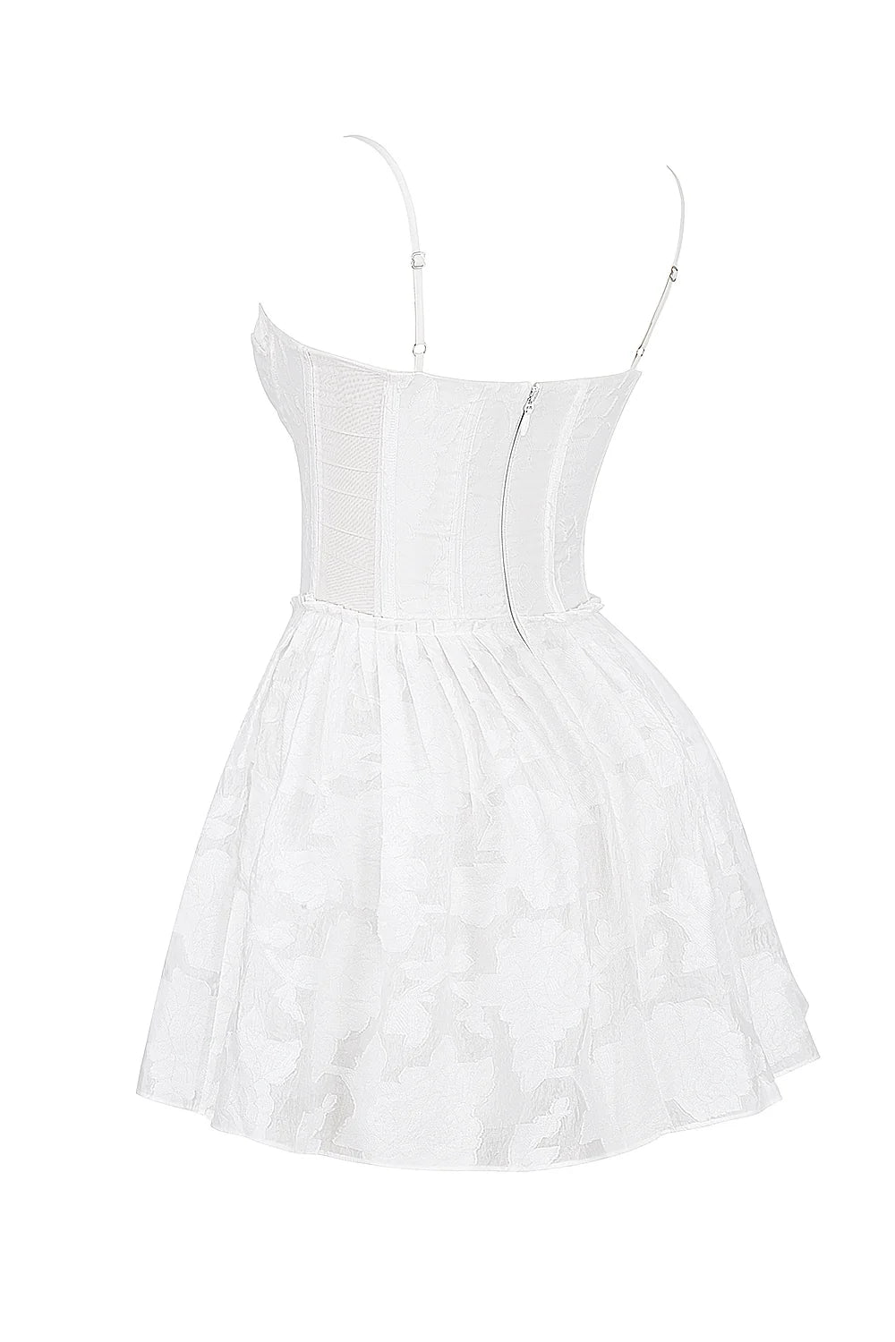 white jacquard corset mini dress