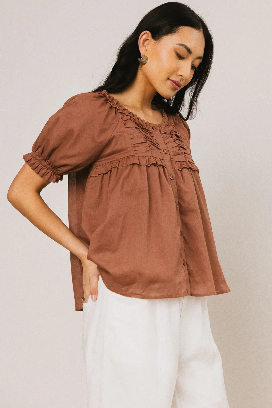 Ryder Ruffle Blouse in Marsala